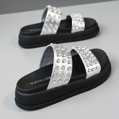 Damen Strandsandalen Glamourös mit Kristallsteinen - BerlinGlamour