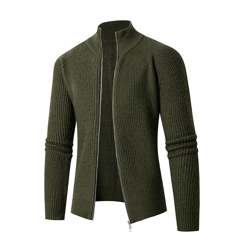 Herren Strickjacke Hochkragen Rippstruktur Modern
