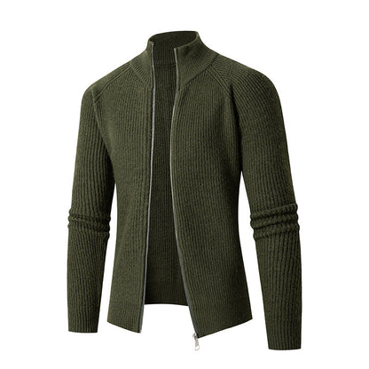 Herren Strickjacke Hochkragen Rippstruktur Modern
