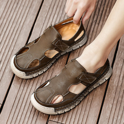Damen Sandalen Leder Bequem Klettverschluss Sommer