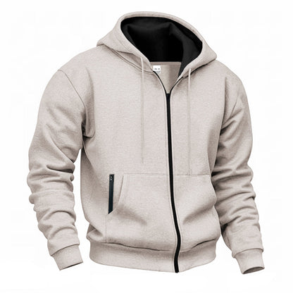 Herren Sweatjacke Stehkragen Reißverschluss Taschen Schwarz