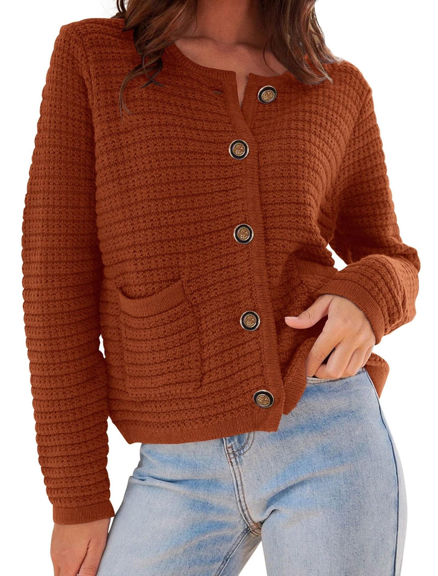 Damen Cardigan Modern Rippmuster Elegante Knöpfe