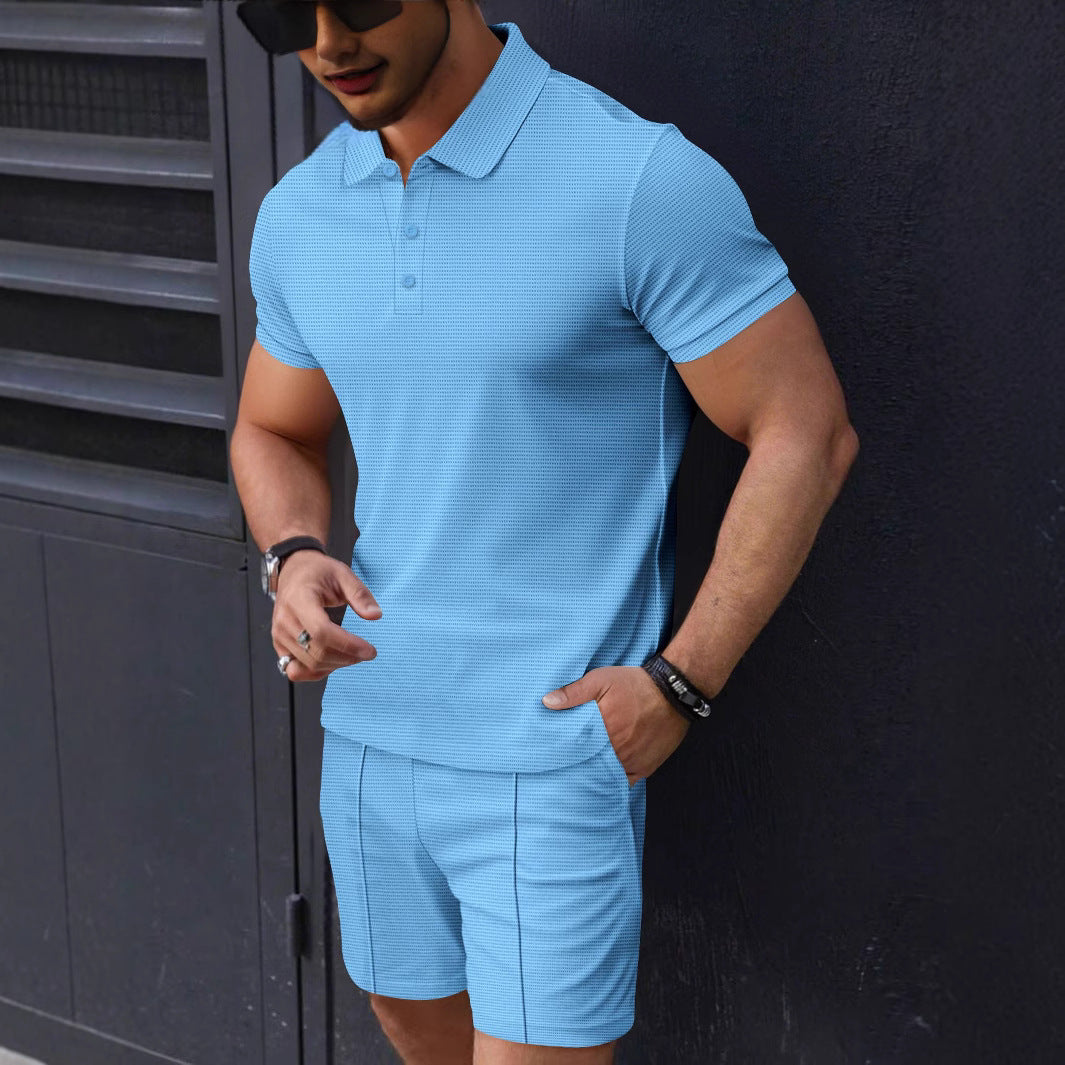 Herren Polohemd Kurzarm mit Shorts Set Sportlich Strukturiert
