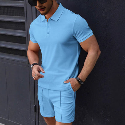 Herren Polohemd Kurzarm mit Shorts Set Sportlich Strukturiert