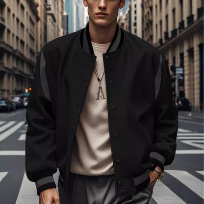 Herren Collegejacke Sportlich Kontrastärmel Knopfdesign