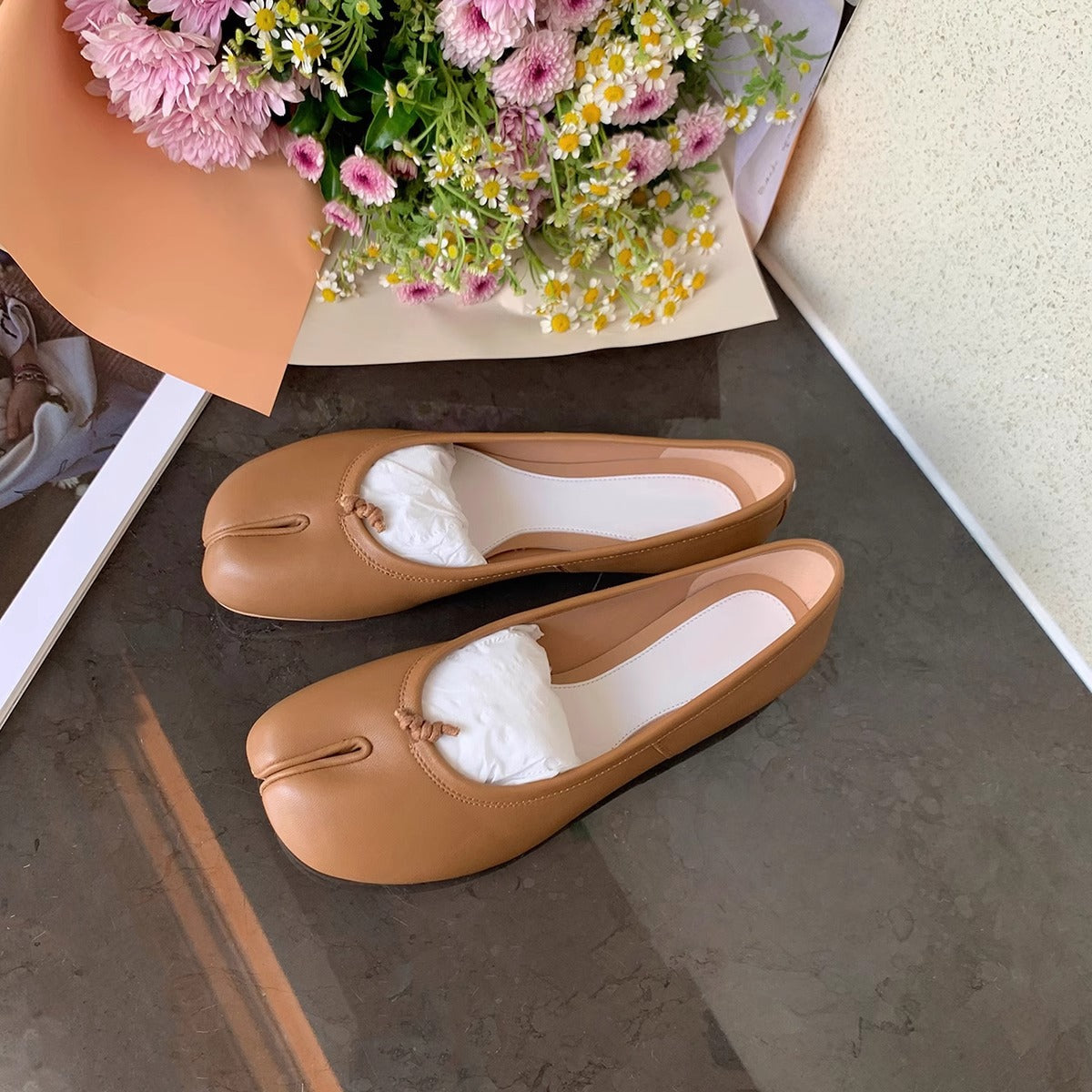 Damen Ballerinas Glänzend Schleife Damen Schuhe Modern