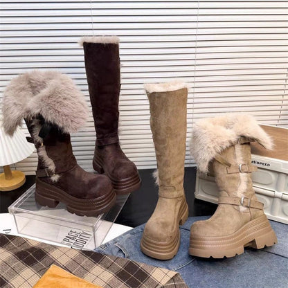 Damen Winterstiefel Fleecegefüttert Plattform Sohle Schnalle Warm - BerlinGlamour