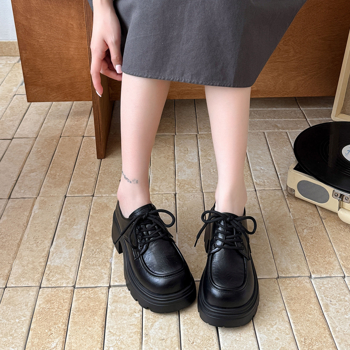 Damen Plateauschuhe Robust Schnürschuhe Modisch
