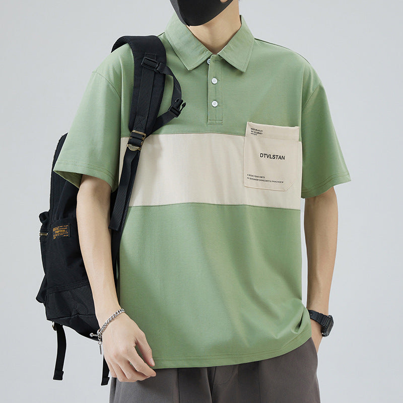 Herren Poloshirt Farbblock Modern mit Brusttasche