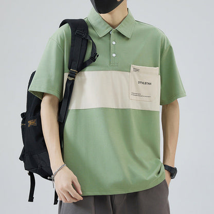 Herren Poloshirt Farbblock Modern mit Brusttasche