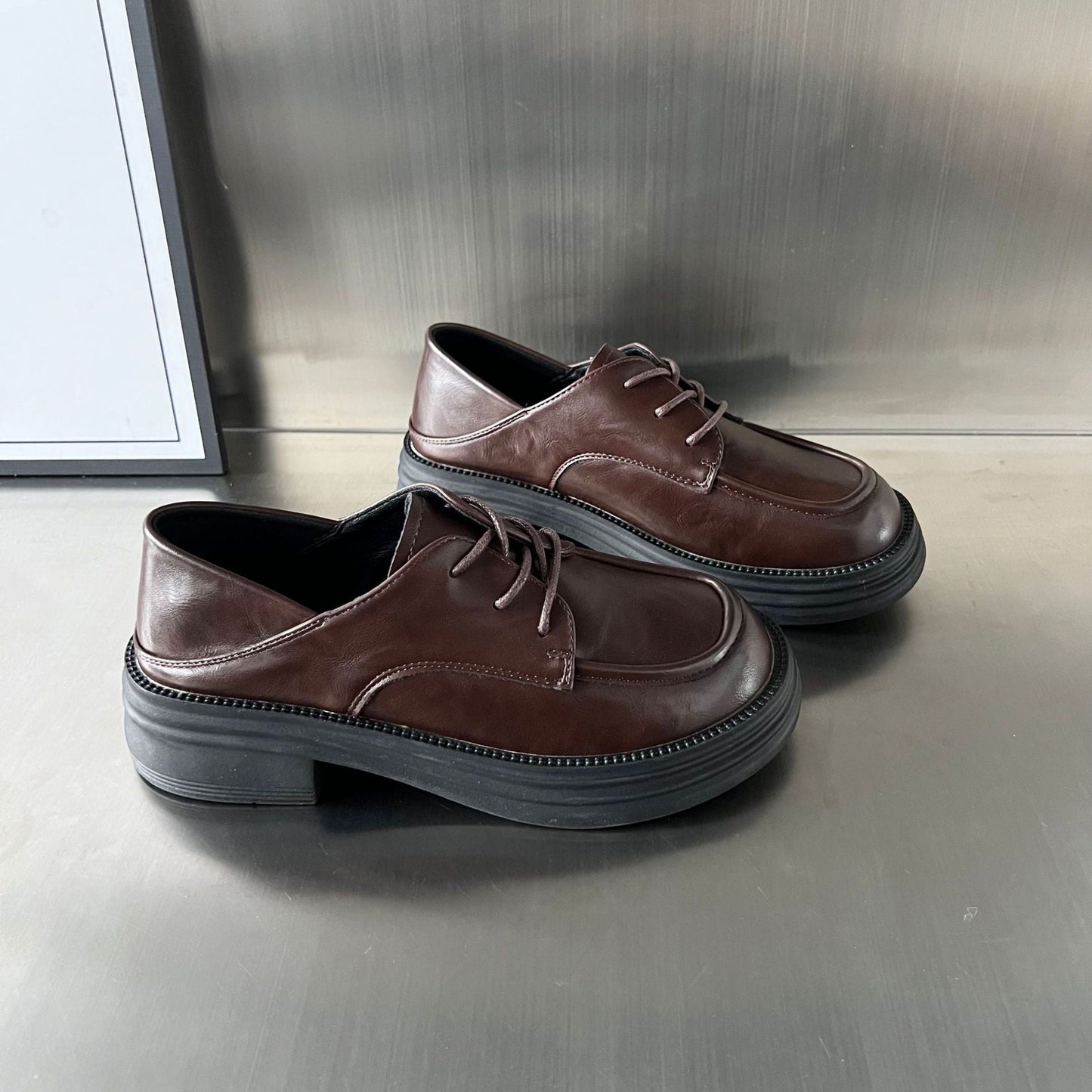Damen Derby Schuhe Bequem Chunky Modisch