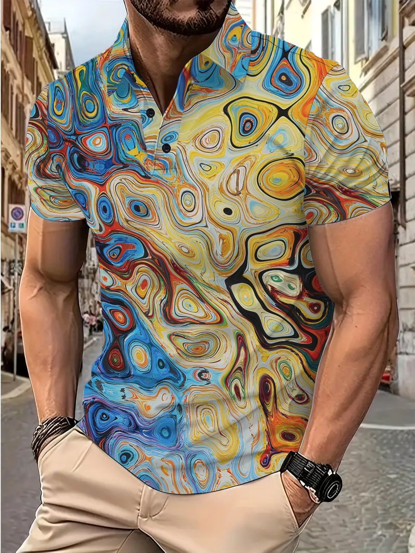 Herren Poloshirt Modernes Swirl Design Slim Fit