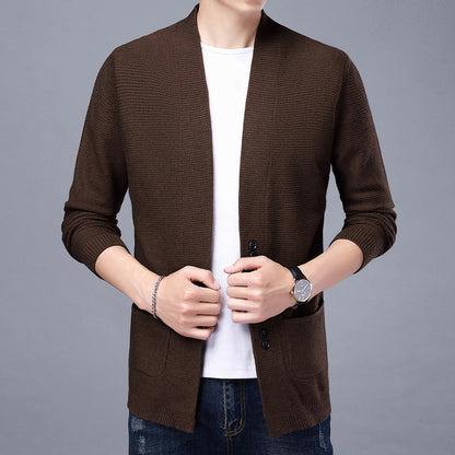 Herren Strickjacke Lässig Mit Taschen und Schalkragen