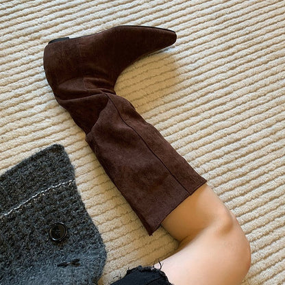 Damen Stiefel Spitz Modisch Raffung Schmal
