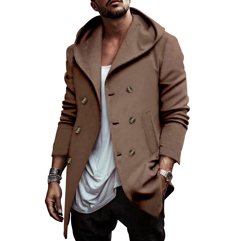 Herren Kapuzenmantel Modern mit Doppelknopfleiste und Hochwertigem Design