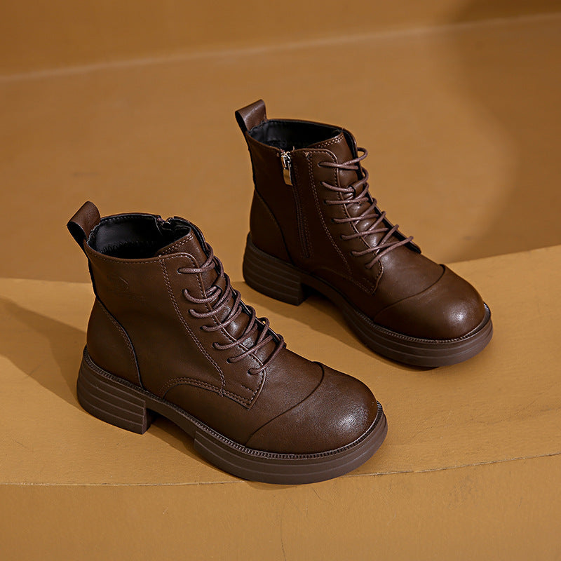 Damen Stiefeletten Schnürstiefeletten Reißverschluss Robust