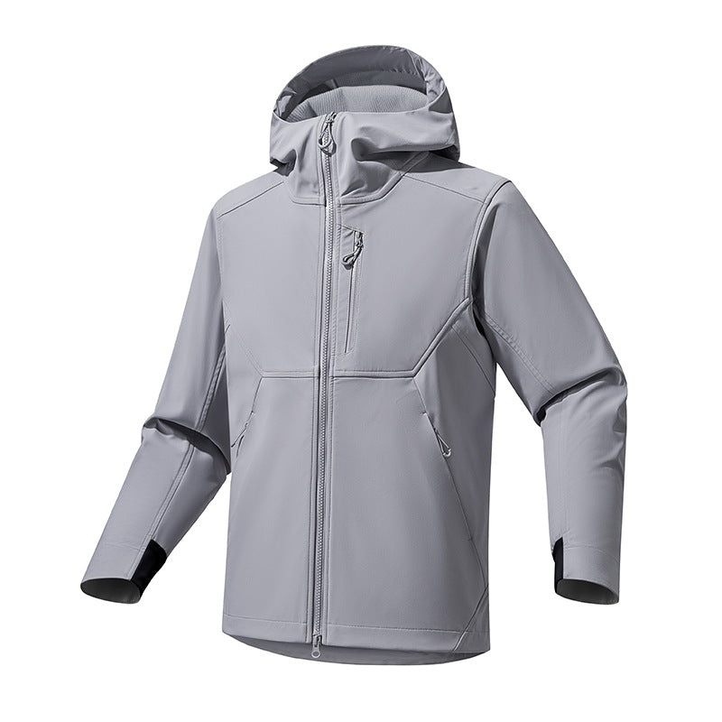 Herren Softshelljacke Wasserdicht Verstellbare Kapuze Schwarz