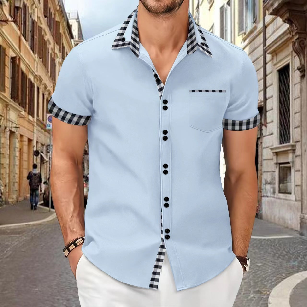 Herren Kurzarmhemd Modern Karo Sommer