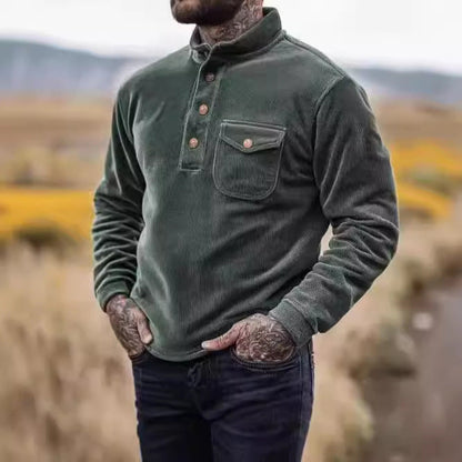 Herren Kordpullover Warmhalter mit Knöpfen und Brusttasche - BerlinGlamour