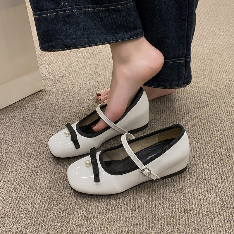 Damen Ballerinas Schleife Perlen Riemen Elegант