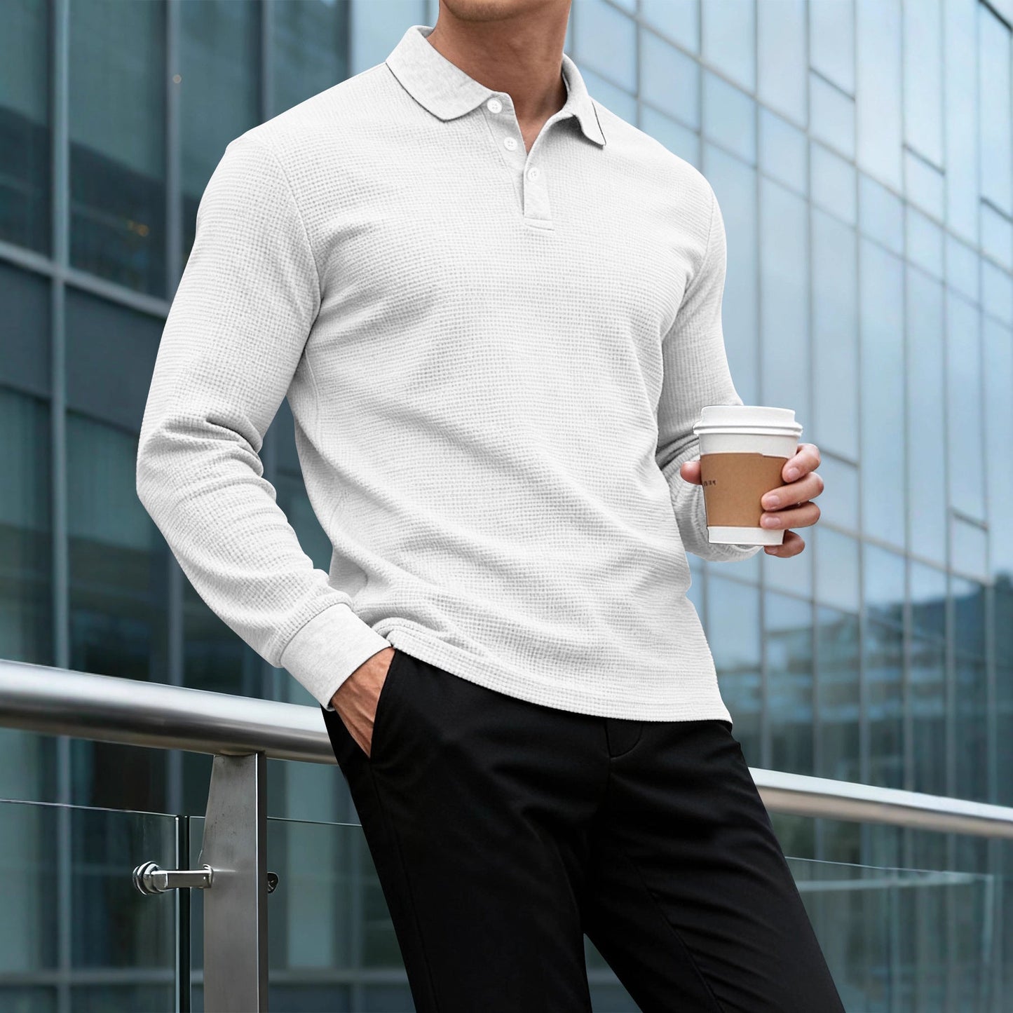 Herren Polo-Shirt Langarm Strukturiert Modern Berlin