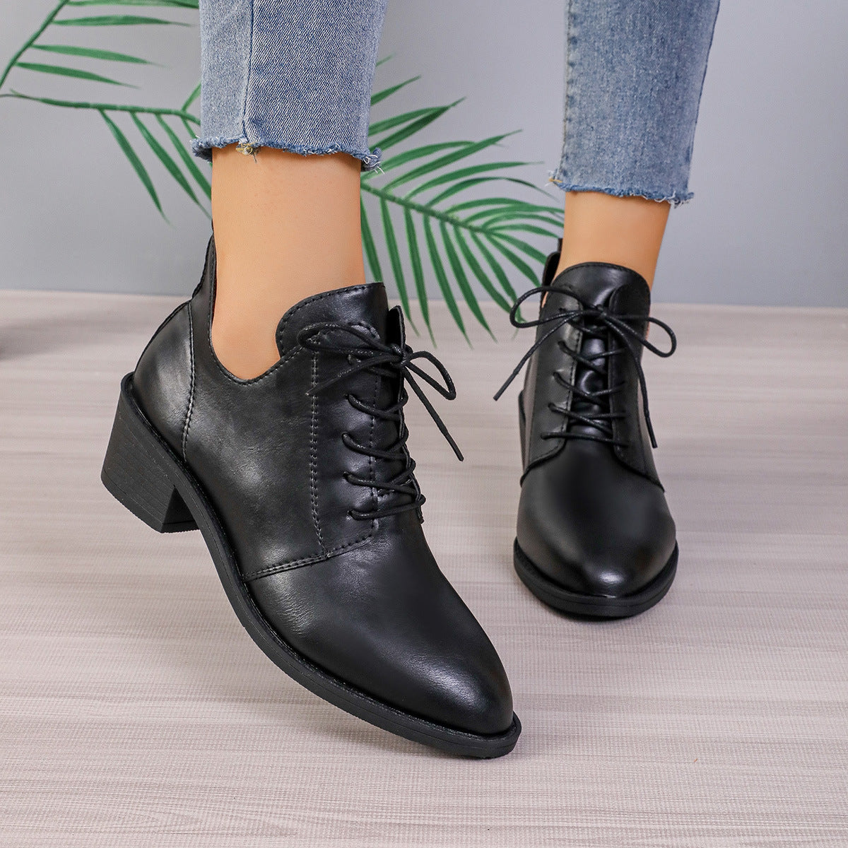 Damen Stiefelette Schnürstiefeletten Leder Modern