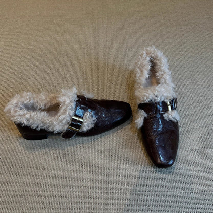 Damen Ballerinas Komfortabel Kuschelig Schnallenakzent Modisch