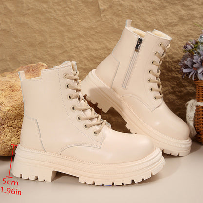 Damen Schnürboots Robust Reißverschluss Winterstiefel