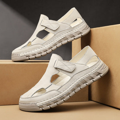 Damen Sandalen Leder Bequem Klettverschluss Sommer
