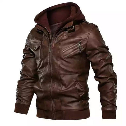Lederjacke Herren Vintage Style abnehmbare Kapuze