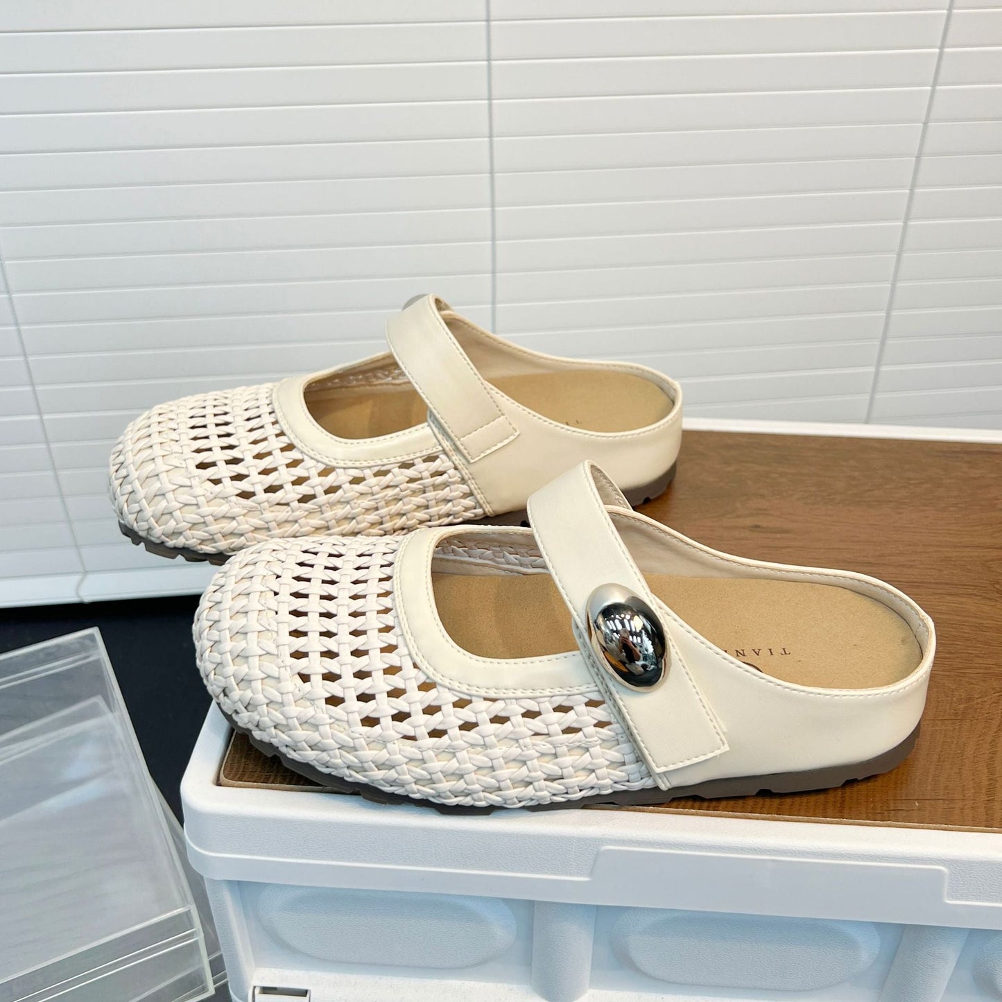 Damen Clogs bequem Flechtmuster verstellbar