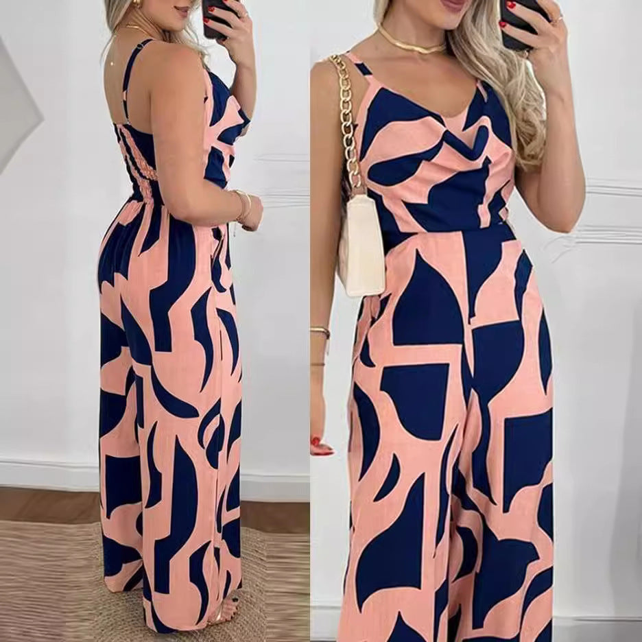 Eleganter Damen Jumpsuit Blumenmuster Fließend Modern
