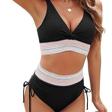 Bikini-Set Damen Modisch Hochgeschnitten Wickeloberteil