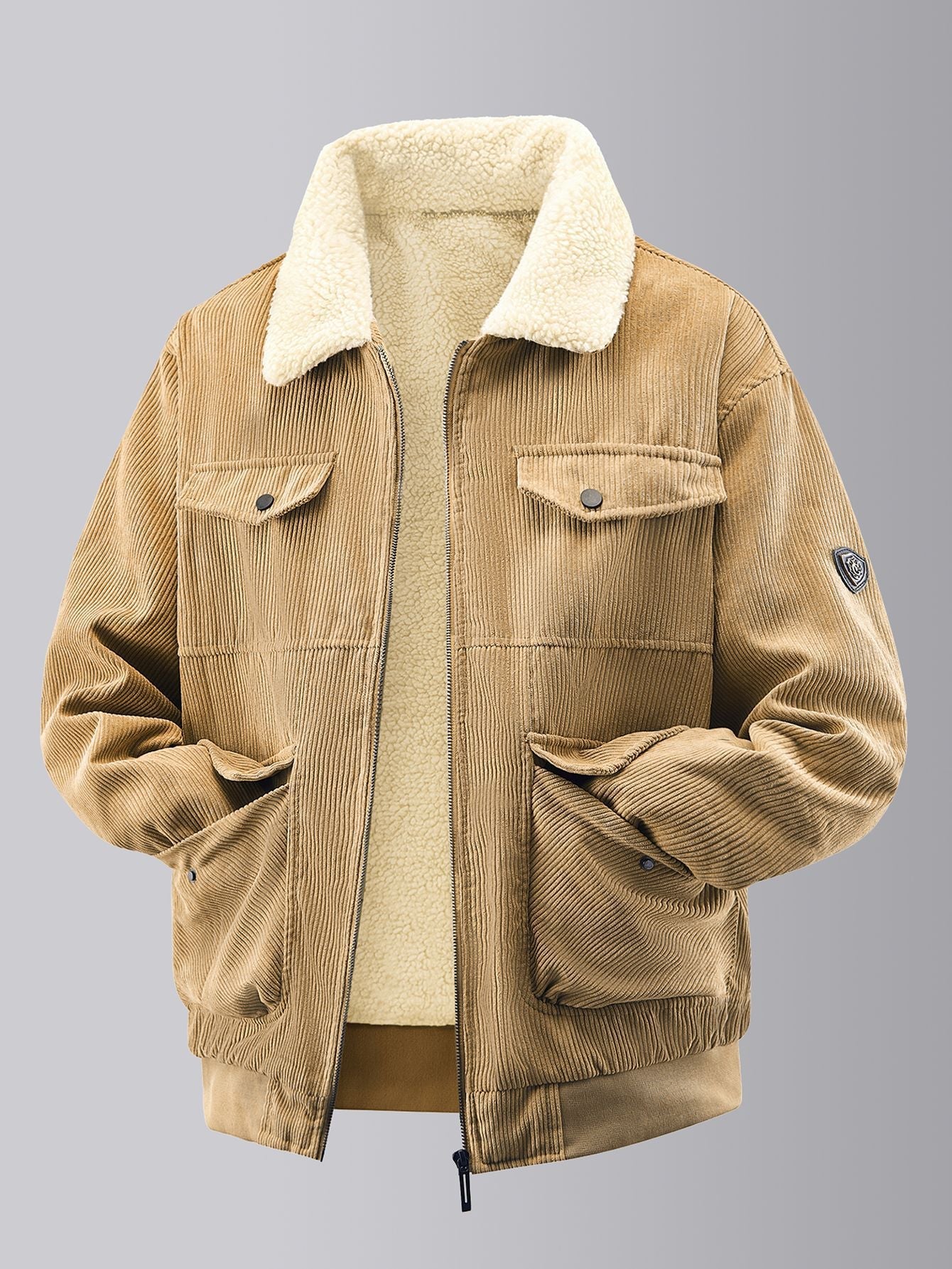 Herren Fleecejacke Teddy Kuscheljacke Warm mit Brusttaschen Elastisch