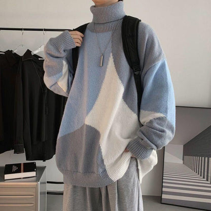 Herren Pullover Grobstrick Modern Kragen Farbblock
