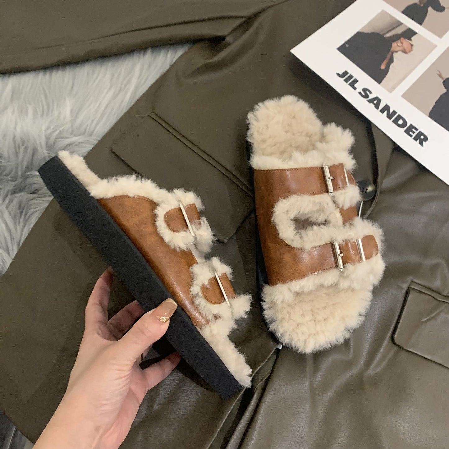 Damen Clogs Bequem Verstellbar Flauschig Winter