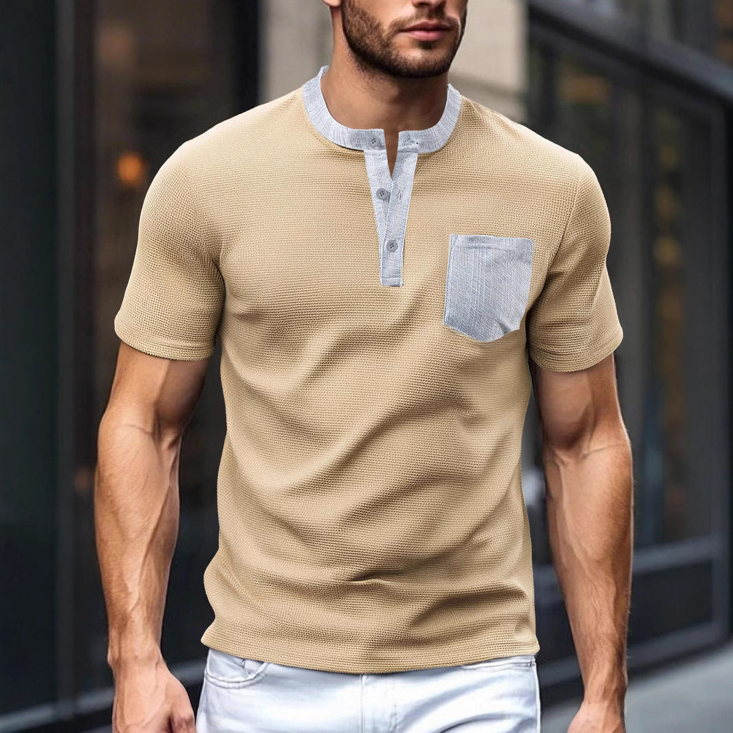 Herren Kurzarm-Shirt Modern mit Brusttasche und Textur