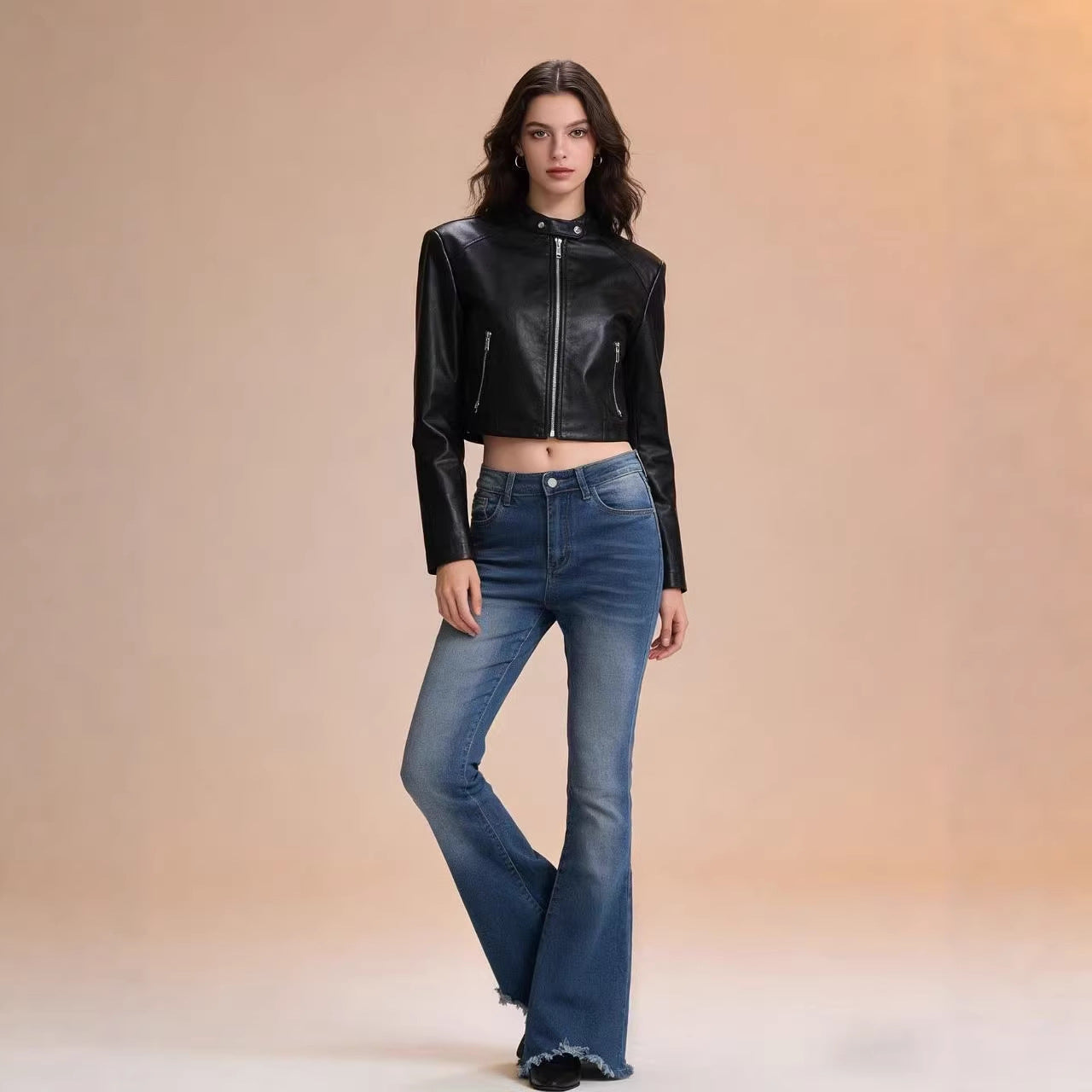 Damen Jeans Schlagjeans Fransen Saum Trendy
