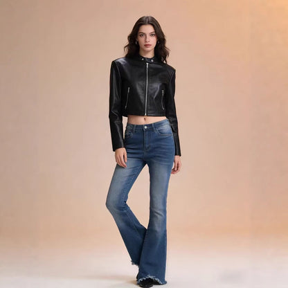 Damen Jeans Schlagjeans Fransen Saum Trendy