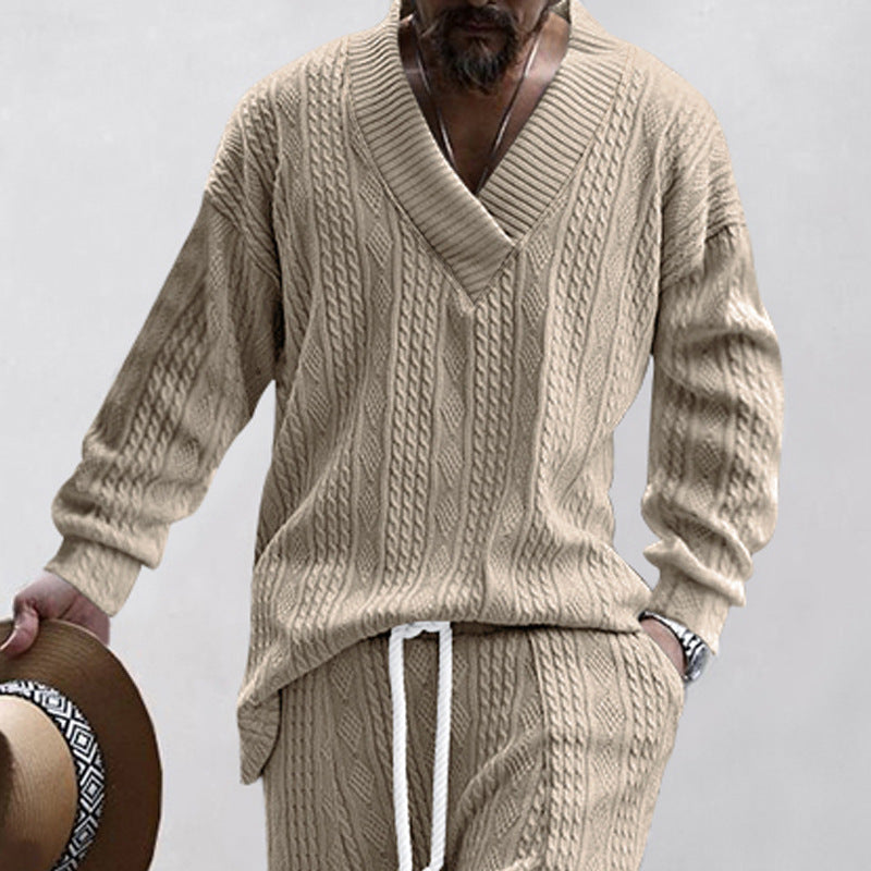 Herren Strickpullover V-Ausschnitt Kabelmuster Lässig