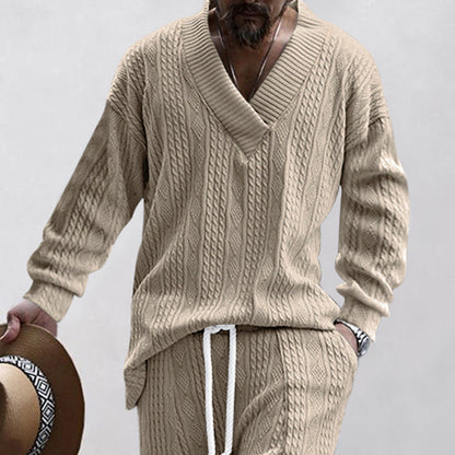 Herren Strickpullover V-Ausschnitt Kabelmuster Lässig
