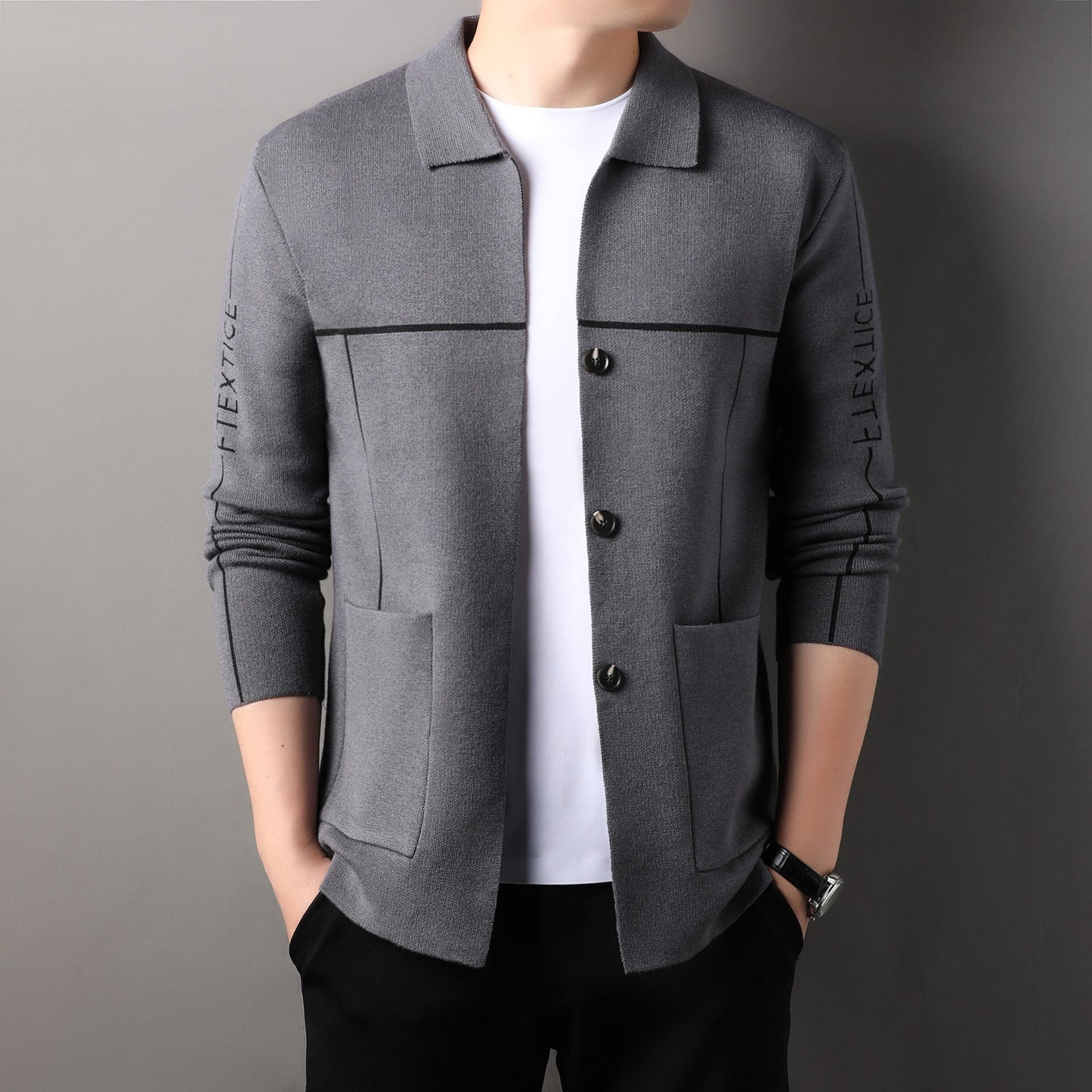 Herren Strickjacke Modisch Hochkragen Elegante Knöpfe