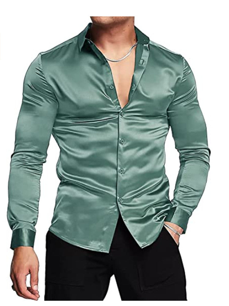 Herren Langarmhemd Elegant Modern mit Glanzfinish