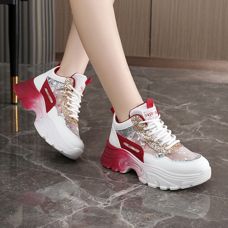 Damen Sneaker Chunky Glitzer Sneakers Hoch Modisch