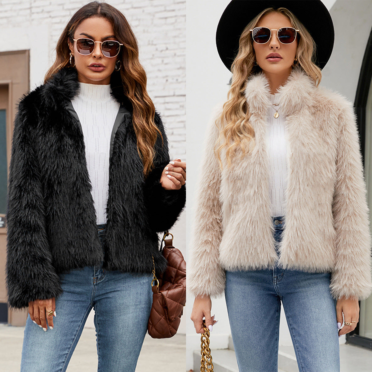 Damen Kurzjacke Kunstfelljacke Trendig Luxuslook - BerlinGlamour