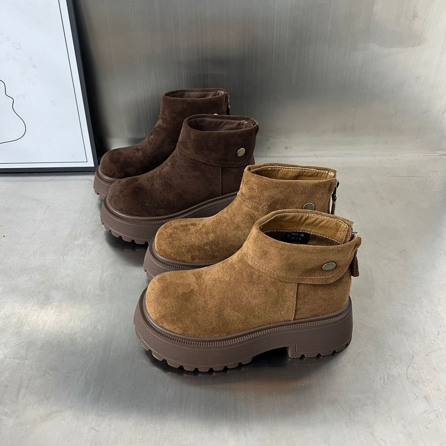 Damen Stiefeletten Weiches Wildleder Rutschfest Schlicht