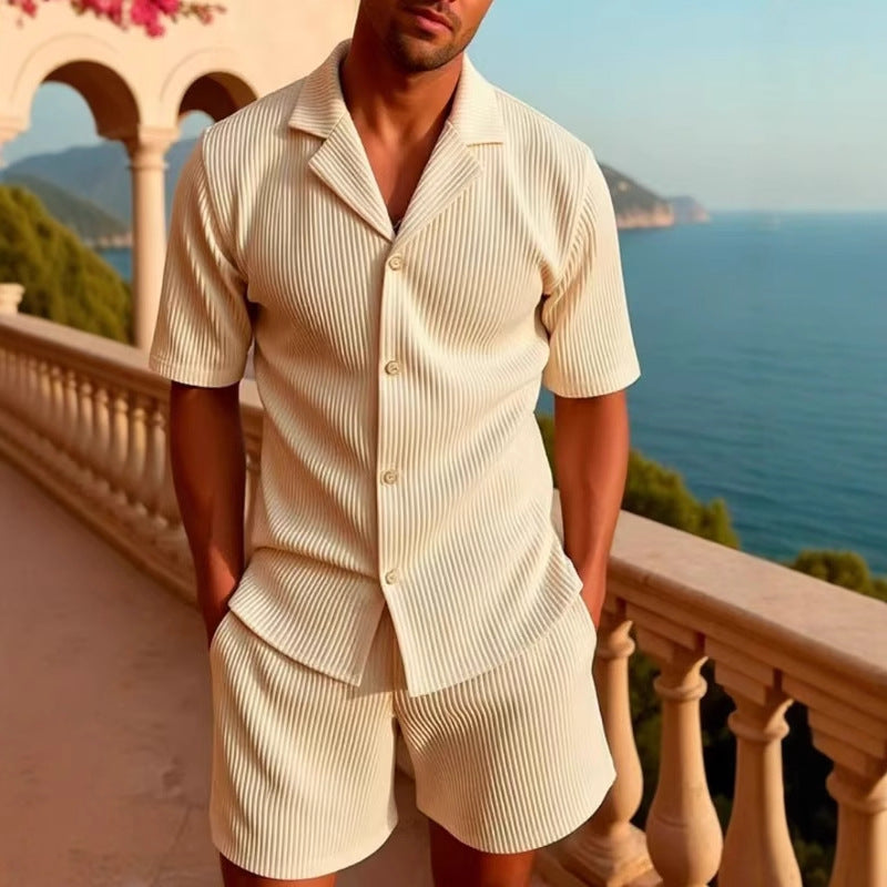 Herren Anzug Kurzarm Gestreift Modern Slimfit - BerlinGlamour
