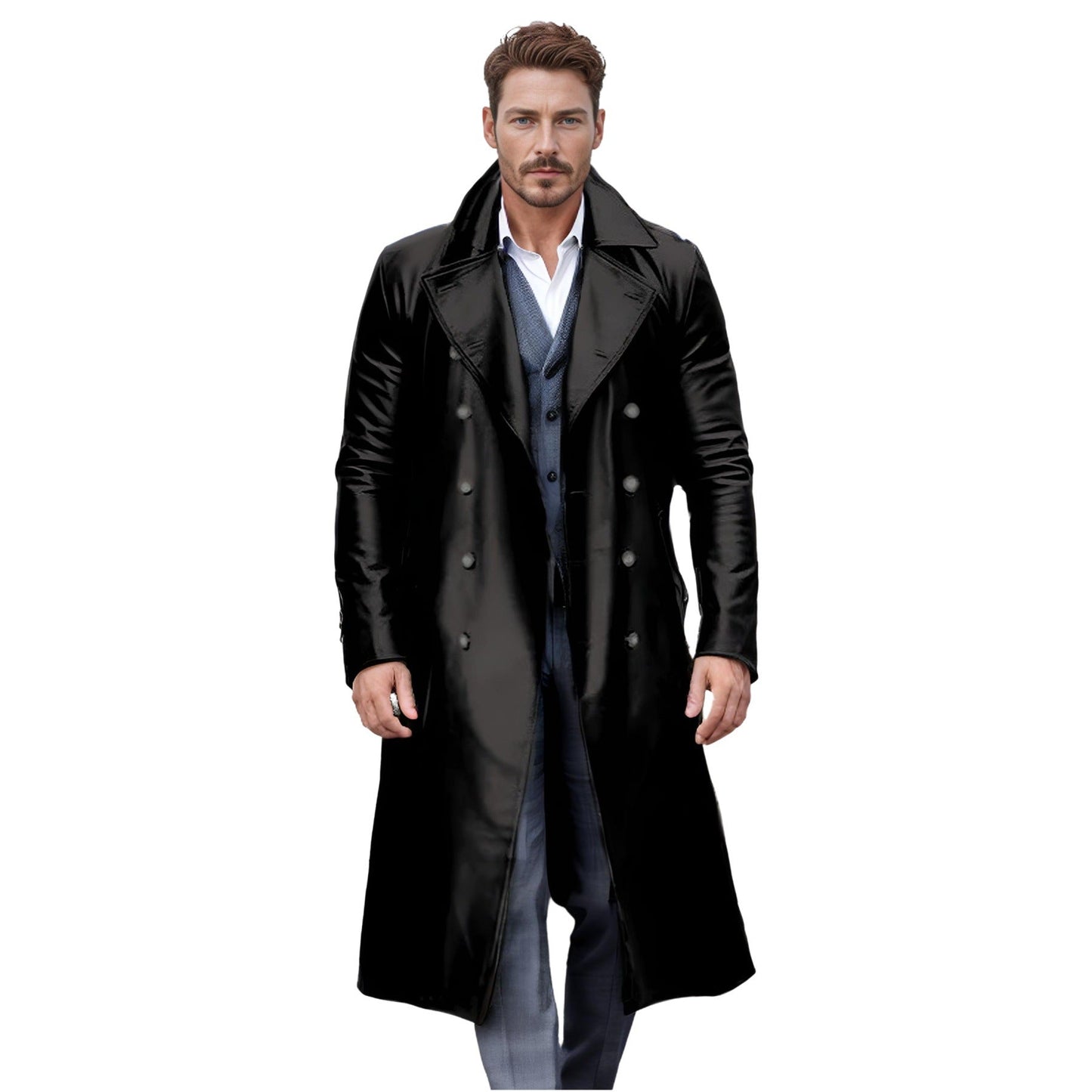 Eleganter Herren Ledermantel Modern Schwarz - BerlinGlamour