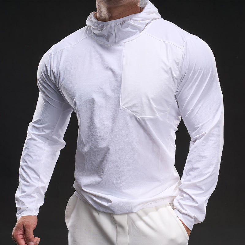 Herren Langarmshirt Atmungsaktiv Kapuze Sportlich