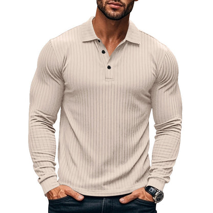 Herren Langarmshirt mit Streifen und Knopfverschluss Modern